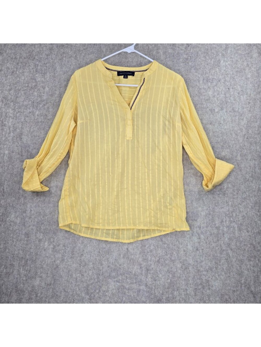 Tommy Hilfiger Womens Yellow Striped Buttonless Tunic Top Small Cotton Blend
